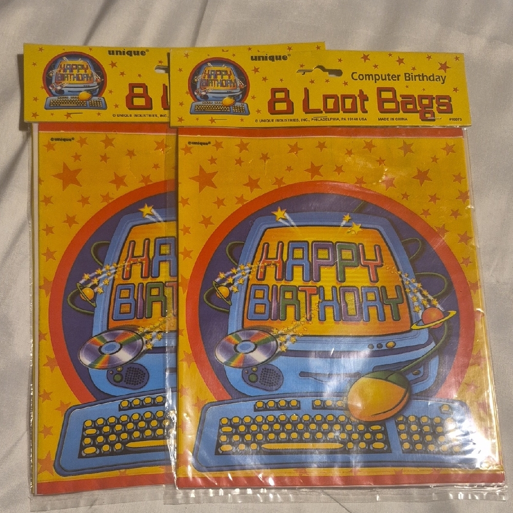 New Computer Birthday Loot Bags - Yellow and Blue Total Of 16 Bags
